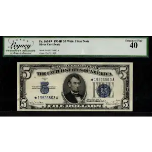 $5 1934-D blue seal. Small Silver Certificates 1654*