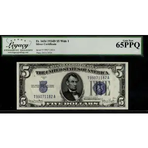 $5 1934-D blue seal. Small Silver Certificates 1654