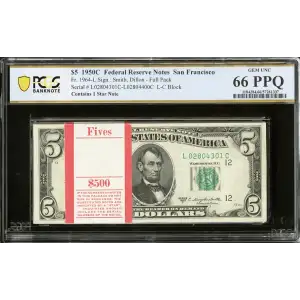$5 1950-C.  Small Size $5 Federal Reserve Notes 1964-L