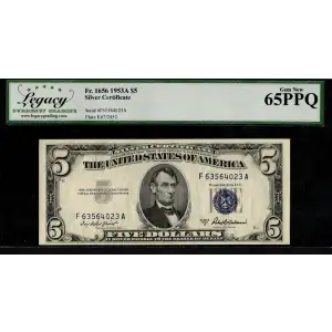 $5 1953-A blue seal. Small Silver Certificates 1656