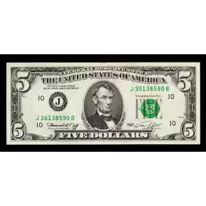 $5 1974  Small Size $5 Federal Reserve Notes 1973-J