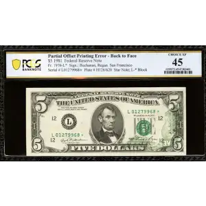 $5 1981  Small Size $5 Federal Reserve Notes 1976-L*