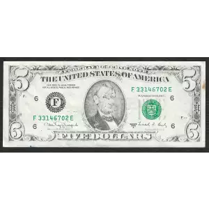 $5 1988-A.  Small Size $5 Federal Reserve Notes 1980-F