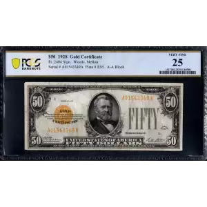 $50 1928 gold seal. Small Size Gold Certificates 2404