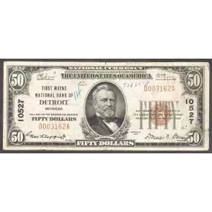$50 1929 small brown seal. Small National Bank Notes 1803-1