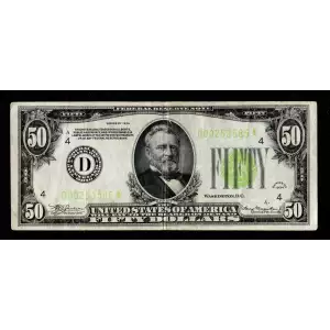 $50 1934 blue-Green seal. Small Size $50 Federal Reserve Notes 2102a-D