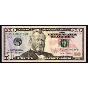 $50 2013 blue-Green seal. Small Size $50 Federal Reserve Notes 2132-L