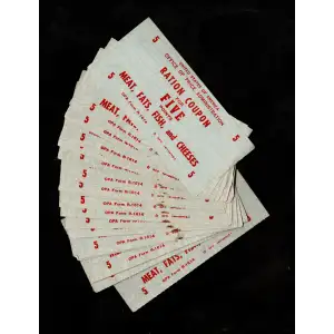 Pack of 25: WWII Food Ration Coupons 5 Points Meat, Fats, Fish, Cheeses