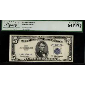 $5 1953-A blue seal. Small Silver Certificates 1656 (2)