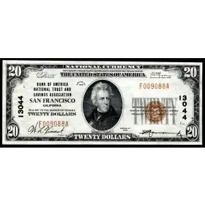 $20 1929 small brown seal. Small National Bank Notes 1802-1