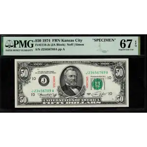$50 1974 blue-Green seal. Small Size $50 Federal Reserve Notes 2118-J