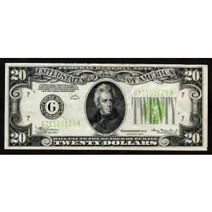 $20 1934 light Green seal. Small Size $20 Federal Reserve Notes 2054-G