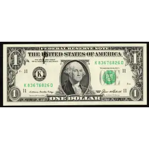 $1 1985 Green seal. Small Size $1 Federal Reserve Notes Dallas 1913-K