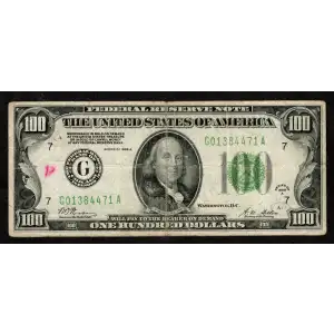 $100 1928-A.  Small Size $100 Federal Reserve Notes 2151-G