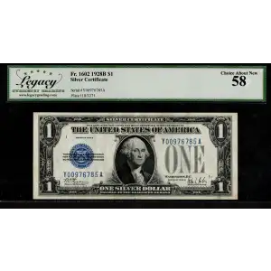 $1 1928-B blue seal. Small Silver Certificates 1602 (2)