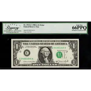 $1 1981-A RARE LEFT SHIFT ERROR Misaligned Overprint CHEAP! LCGS Gem New 66PPQ