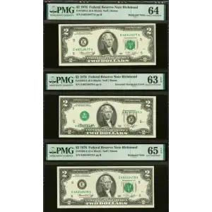 $2 1976 Green seal Small Size $2 Federal Reserve Notes 1935-E (2)