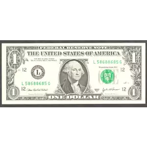 $1 2003-A. Green seal. Small Size $1 Federal Reserve Notes 1931-L