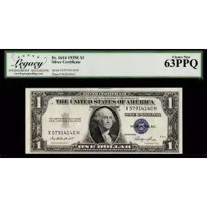 $1 1935-E blue seal. Small Silver Certificates 1614 (2)