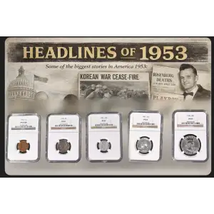 1953 PROOF SET:  Five Piece-- 1c, 5c, 10c, 25c, 50c ALL COINS GRADE NGC PF 67 (3)