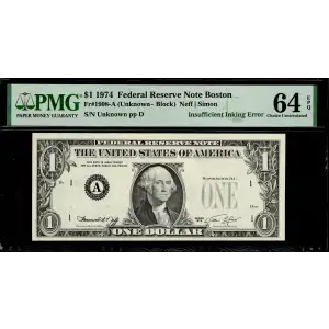$1 1974 Green seal. Small Size $1 Federal Reserve Notes 1908-A