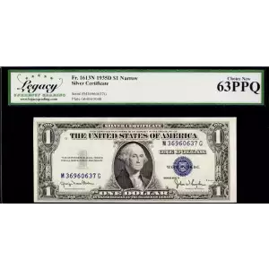 $1 1935-D blue seal. Small Silver Certificates 1613N