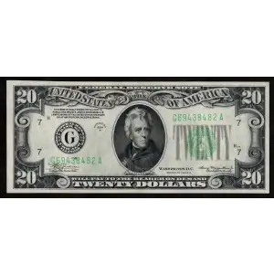 $20 1934-A. blue-Green seal. Small Size $20 Federal Reserve Notes 2055-G