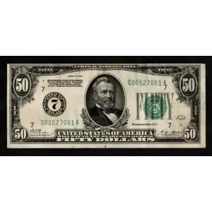 $50 1928  Small Size $50 Federal Reserve Notes 2100-G