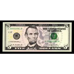 $5 2009  Small Size $5 Federal Reserve Notes 1994-L