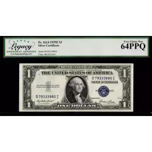 $1 1935-E blue seal. Small Silver Certificates 1614 (2)