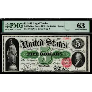 $5 New Series 65-75 at bottom right Type 2 Legal Tender Issues 63a