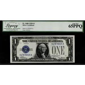 $1 1928 Blue seal Small Silver Certificates 1600
