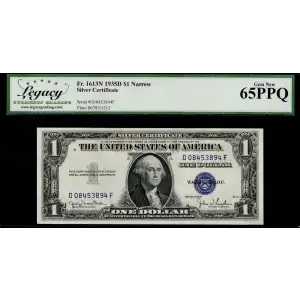 $1 1935-D blue seal. Small Silver Certificates 1613N
