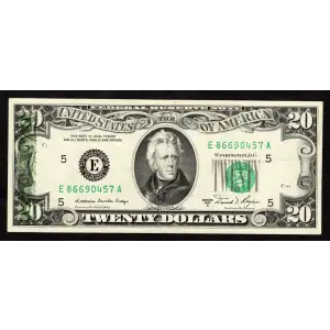 $20 1981-A. blue-Green seal. Small Size $20 Federal Reserve Notes 2074-E