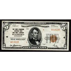 $5 1929 small brown seal. Small National Bank Notes 1800-2