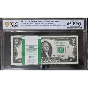 $2 2017-A. Green seal Small Size $2 Federal Reserve Notes 1941-B*