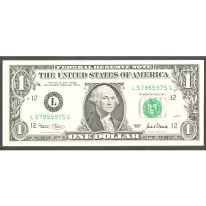 $1 2001 Green seal. Small Size $1 Federal Reserve Notes 1926-L