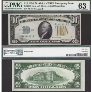 $10 1934 yellow seal Emergency Notes Issued During WW2 2308