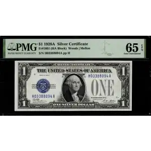 $1 1928-A blue seal. Small Silver Certificates 1601