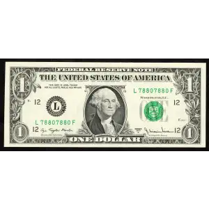 $1 1977-A. Green seal. Small Size $1 Federal Reserve Notes 1910-L