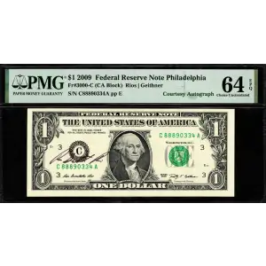 $1 2009 Green seal. Small Size $1 Federal Reserve Notes 3000-C