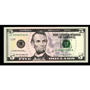 $5 2009  Small Size $5 Federal Reserve Notes 1994-L