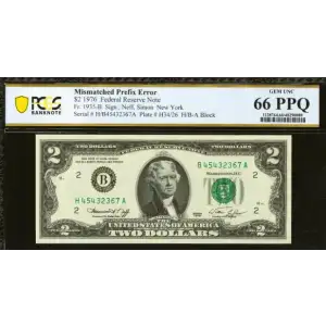 $2 1976 Green seal Small Size $2 Federal Reserve Notes 1935-B