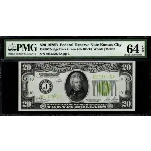 $20 1928-B. Green seal. Small Size $20 Federal Reserve Notes 2052-J