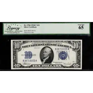 $10 1934-C blue seal. Small Silver Certificates 1704 (2)