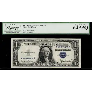 $1 1935-D blue seal. Small Silver Certificates 1613N