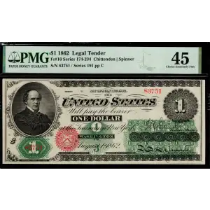 $1 Series 174-234 at left. No ABNCo monogram. No green patent date. Type 2; Red Seal Legal Tender Issues 16