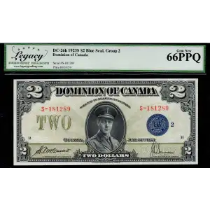 $2 1923 Dominion of Canada DC-26h FINEST KNOWN Blue Seal S Prefix LCGS Gem 66PPQ