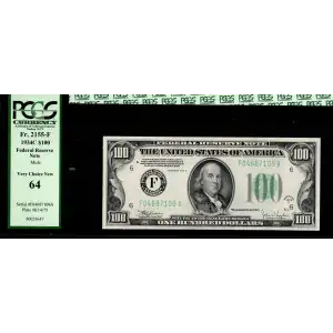 $100 1934-C.  Small Size $100 Federal Reserve Notes 2155-F