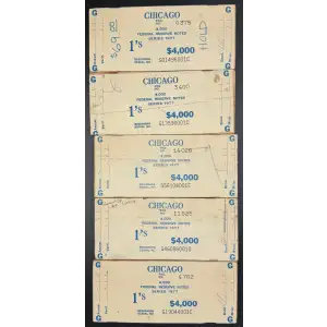 Set of 5: $1 1977 FRN BEP WOODEN LABEL - CHICAGO Exciting + Scarce Opportunity!